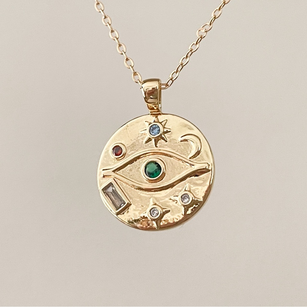 Multicolor Celestial crystal pave Gold Evil Eye necklace 🧿